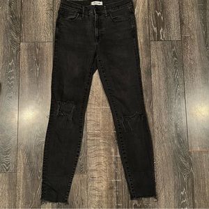 MADEWELL Women's 9" High Riser Skinny Skinny Jean Distressed Black Size 27/28